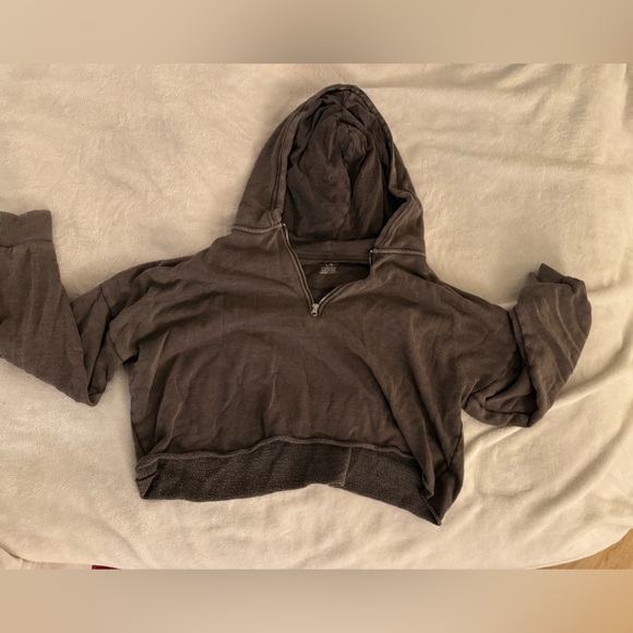 aerie Sweaters - Aerie Quarter Zip Brown Hooded Pullover
